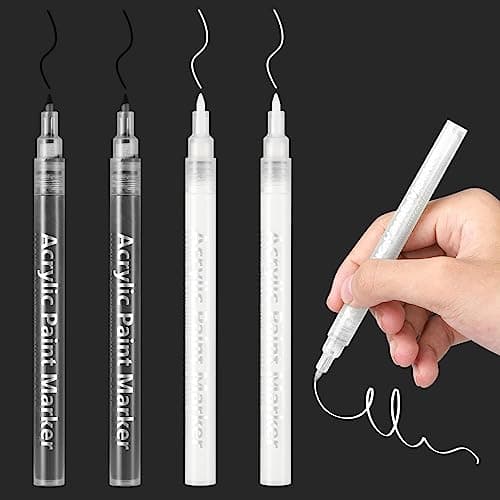 Image of DONQL 4Pcs Acrylic Paint Pen 0.7mm Metallic Permanent Acrylic Markers Set Glass Glitter Paint Pens for Fabric Glass Rock Wooden Ceramic Leather (2 Black & 2 White)