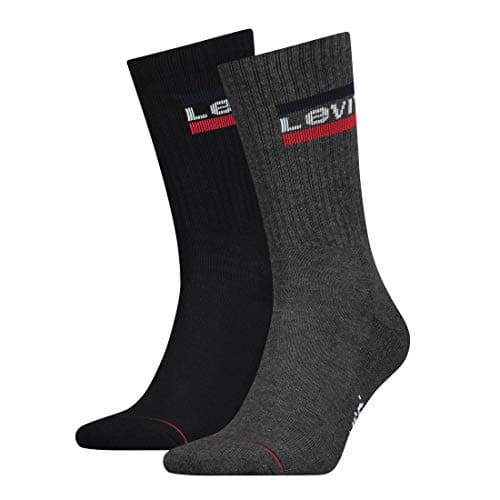 Image of Levi's Men's Levis 144ndl Regular Cut Sprtwr Logo 2p Calf Socks, Multicolour (Mid Grey/Black 208), 8-Jun UK