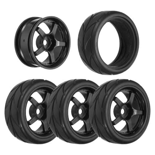 Image of sourcing map 4-Pair High-Grip RC Car Tire & Wheel Set for 1/10 Scale On-Road Touring Cars - Soft Rubber Tyres with 12mm Hubs, Black, Type D