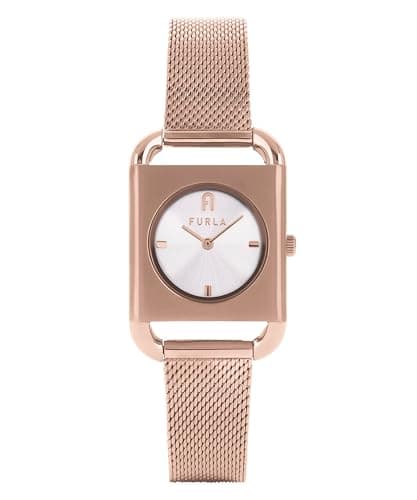 Image of FURLA ARCO Square Rose Gold Tone Mesh Bracelet Watch (Model: WW00017014L3)