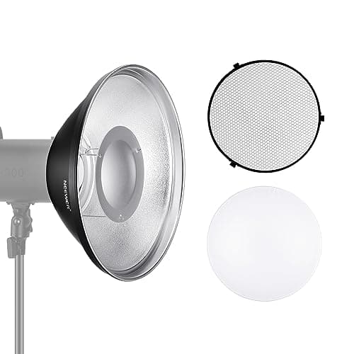 Image of NEEWER 12"/30cm Metal Beauty Dish Bowens Mount Reflector Kit with White Diffuser Sock, Honeycomb Grid for Strobe Flash Video Light Compatible with Godox AD600 CB60 Q4 Vision 4 S101 Series, LD30
