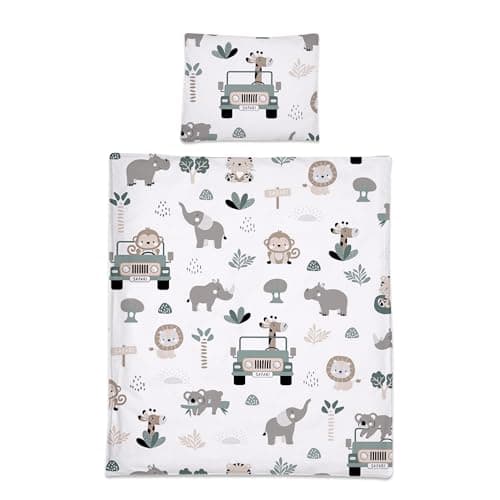 Image of Baby Comfort 2 Piece Baby Kids Bedding Set 80x70 cm Duvet Cover & Pillowcase 12M+ (Safari Animals)