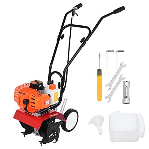 Image of 52cc Petrol Cultivator, 2-Stroke Mini Tiller with 1.2L Fuel Tank, 6-inch Working Depth, 7.9-inch Tilling Width, Gas Powered Garden Tiller for Soil Cultivation Orange