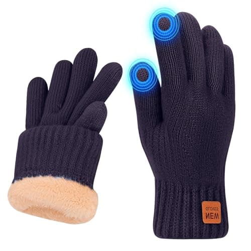 Image of Risipu Winter Gloves for Women Men Ladies Thermal Touch Screen Gloves with Fleece Lining Soft Warm Knit Glove for Running Ski (Navy)