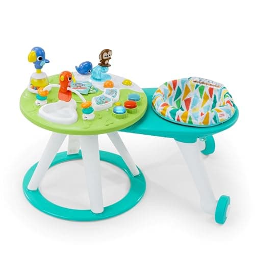 Image of Bright Starts, Around We Go 2-in-1 Walk-Around Activity Centre and Play Table - Tropic Cool, Walker with Music, Lights and Interactive Toys, Removable Seat, Ages 6 Months Plus