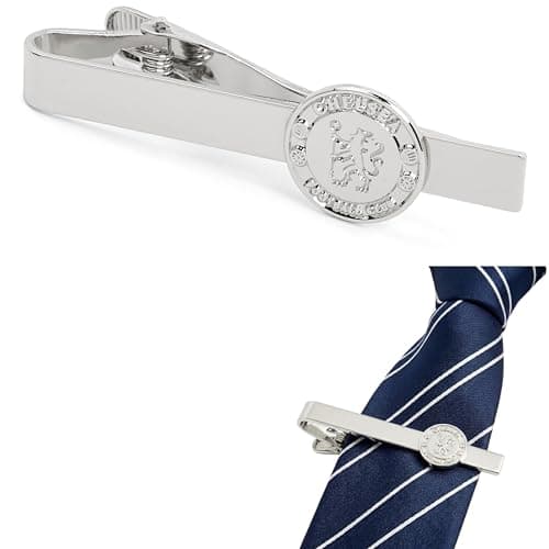 Image of Chelsea FC Silver Plated Tie Slide – Official Blues Crest Suit Clip – Stamford Bridge Gift