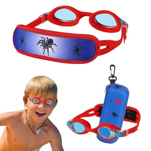 Image of RUIGAO Kids Swim Goggles Age 2-6, Toddler Goggles No Hair Pull, Red Spider Swimmimng Goggles for Toddlers/Baby/Child