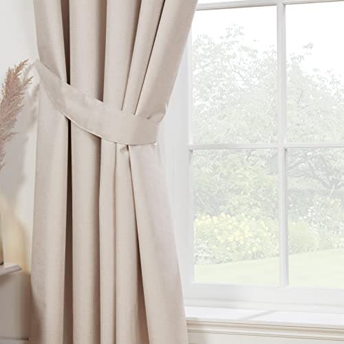 Image of Sundour Eclipse Blackout Pencil Pleat Curtains Natural Beige 90x72 Fully Lined Curtain Pair