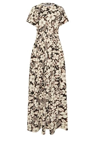 Image of Long Tall Sally - LTS Tall Floral Shirred Waist Cotton Maxi Dress - Women's Black