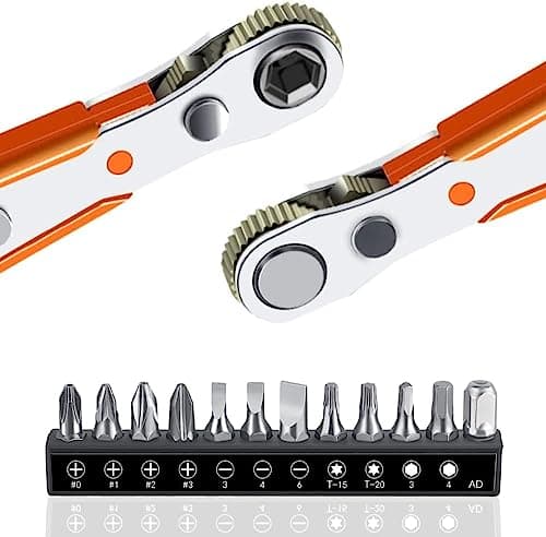 Image of Loofu Magnetic Screwdriver Set 12PCS, 4.5 Inch 1/4" Mini Ratchet Wrench,12PCS Screwdriver Bits with 1/4-Inch Drive High Torque Offset Reversible Mini Ratcheting Offset Screwdriver