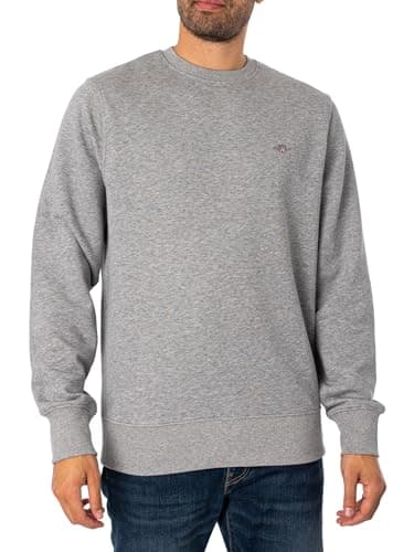 Image of GANT Men's REG Shield C-Neck Sweatshirt, Grey Melange, Standard, grey melange, L