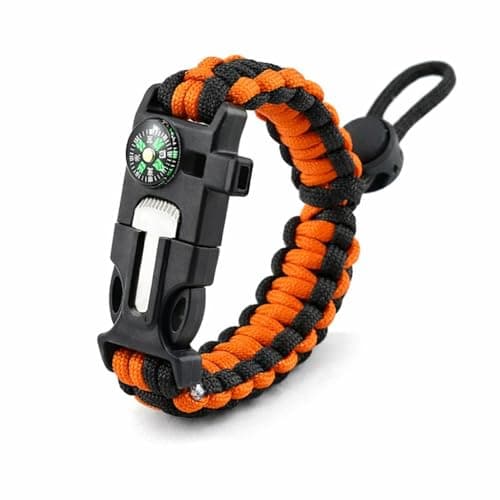 Image of PRIMAL SURVIVAL Paracord Bracelet – Hiking & Camping Gear with Compass, Whistle & Adjustable Wristband | Outdoor Safety & Adventure Accessory (Orange)