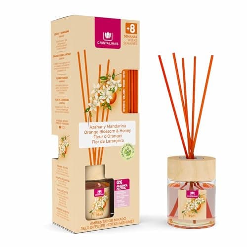 Image of Cristalinas 35ml Orange Blossom Air Fresheners for Home - Reed Diffusers for home - Home Fragrance Lasts upto 8 weeks - Room Diffuser Sticks with Coloured Fragrance Oil