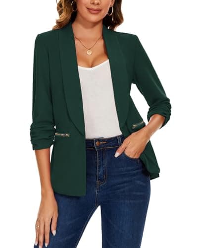 Image of MINTLIMIT Oversize Women's Green Blazer Casual Open Front Jacket Suits with Zipper Pockets (Green M)
