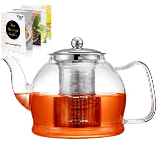 Image of Glass Teapot, 800 ml Tea Pot for Loose Tea, STNTUS Borosilicate Teapot with Infuser, Tea Pots with Stainless Steel Strainer, Teapots for 2-4 Cups