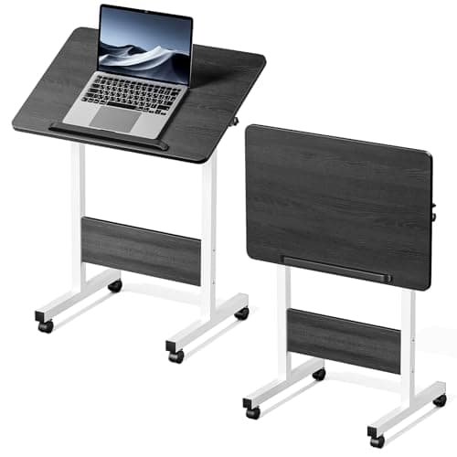 Image of Warmiehomy Height Adjustable Table with Wheels, Rolling Laptop Table with 90° Tilting Desktop, Mobile Overbed Table for Bed and Sofa Foldable Desk for Home Office Living Room 60x40x65-87cm, Black