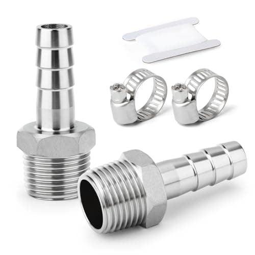 Image of ERGAOBOY 2 Pcs 304 Stainless Steel Hose Barb Fittings, 12mm Barb to 1/2" BSP Male Thread, Industrial Compression Pipe Connector for Water, Fuel, Air, Hydraulic Systems