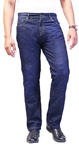 Image of Huxlay Bros Mens Motorcycle Aramid Lined Jeans, Motorbike Jeans, Blue, Free Protectors (UK, Waist & Inseam, 34, 30)