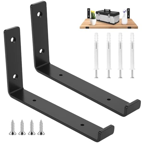 Image of RunXinDa 2 Pack Black Heavy Duty Floating Shelf Brackets 20 x 11.5cm, Invisible Metal Shelf Supports with Lip for Wall Mounted Shelves – Industrial Style