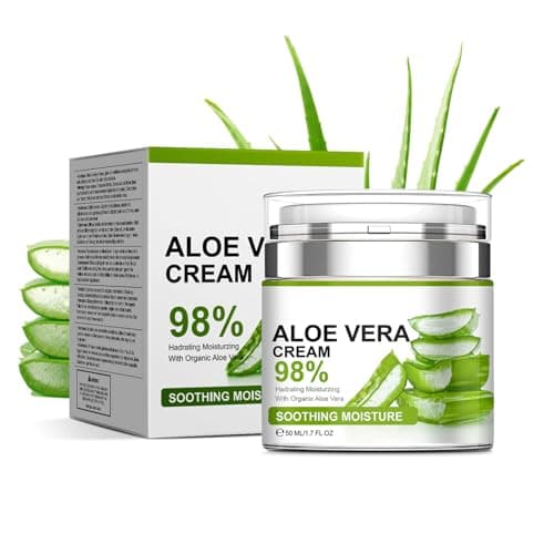Image of 98% Organic Aloe Vera Cream, Aloe Vera Moisturiser for Face & Body, For Sunburn, After Sun Care, Dryness, Sensitivity and Redness, Hydrating Soothing Refreshing 50ml