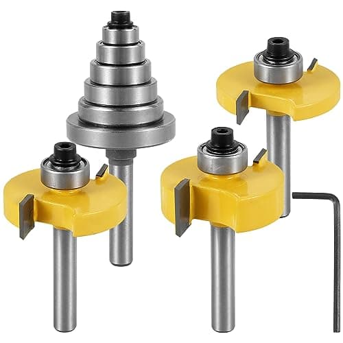 Image of MENIBBLER 3Pcs 1/4 Inch Shank Rabbet Router Bit Set, Carbide Wood Rabbeting Router Bit with 6 Interchangeable Bearings Professional Woodworking Milling Cutter Tool for Wood MDF Plywood