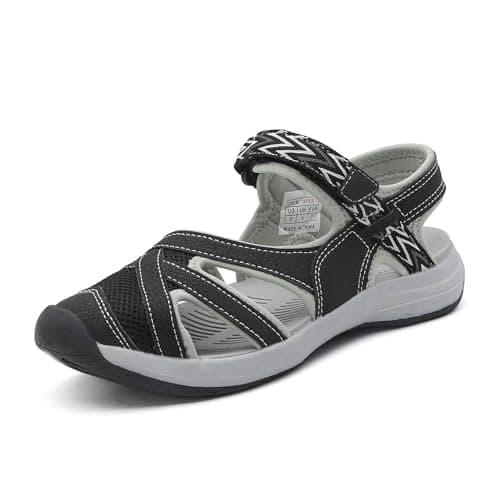 Image of DREAM PAIRS Women's Outdoor Sport Sandals-Breathable Ladies' Daily Walking Shoes Summer and Spring, Beach Shoes,Size 8,Black,181103