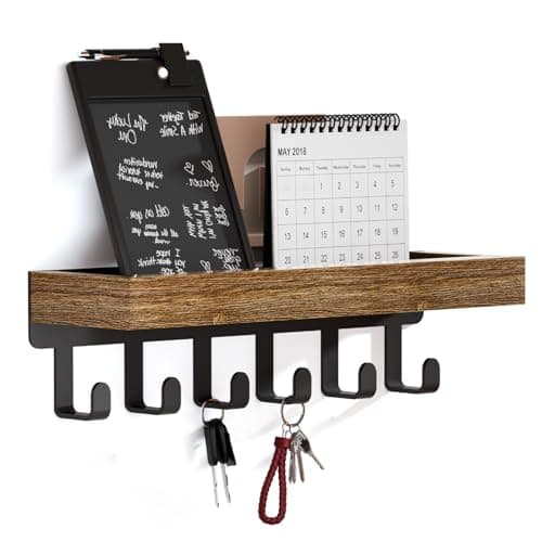 Image of SWTYMIKI Key Holder with Wood Tray and 6 Hooks, Wall Mounted Key Racks, Key Hangers Home Decor Key Rack Mail Organizer for Hallway, Entryway, Bedroom, Mudroom, Office