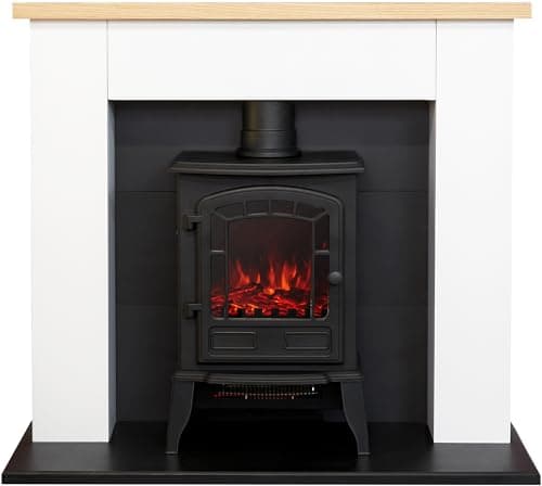 Image of Adam Chester Fireplace in Pure White with Sureflame Ripon Electric Stove in Black, 39 Inch