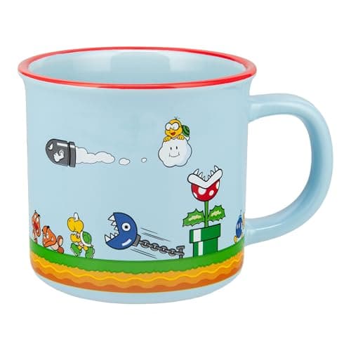 Image of Paladone Super Mario 350ml Ceramic Mug, Classic Gameplay Scene with Mario, Luigi & Yoshi, Dishwasher & Microwave Safe, Official Nintendo® Merchandise