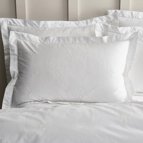 Image of Bianca Lottie Floral Embroidery 180 Thread Count Cotton Oxford Pillowcase White