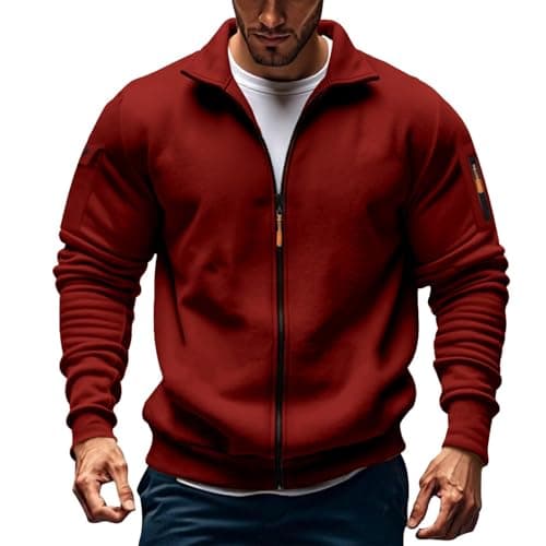 Image of ofeirhz Hoodies For Men Uk Hoodless Zip Up Hoodie Mock Neck Sweatshirt Lightweight Long Sleeve Sweatshirt Active Stretchable Jacket Multi Pockets Cardigans Tracksuit Jumpers Plus Size S-5Xl 01