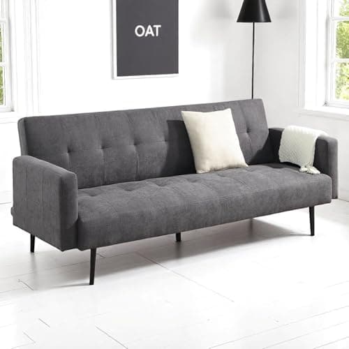 Image of OAT Home Hayle 3 Seater Sofa Bed Modern Upholstered Click Clack Natural/Charcoal Grey (Charcoal Grey)