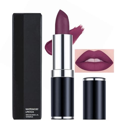 Image of Deep Purple Lip Stick, Fuchsia Lipstick for Women Long Lasting, Matte Dark Purple Smooth Waterproof Non-fading Non-Sticky Full-Coverage Lipsticks, Gift for Girls & Ladies