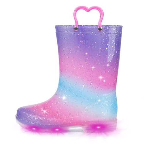 Image of EUXTERPA Light Up Wellies for Boys Girls, Girl Gradient Kids Welly Boots Children Wellingtons Waterproof Boots with Handle Size 9 UK Child