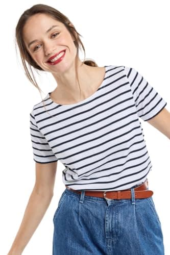 Image of Armor Lux Women's Hoedic T-Shirt Not Applicable, Multicolour (Blanc/Rich Navy Bi9), Small (Manufacturer Size: 1)