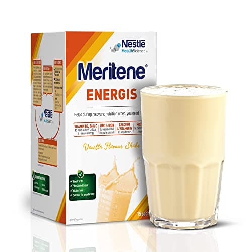 Image of Meritene Energis Vanilla Protein Shake | 30g Powder Sachets, Pack of 15 | Nutritional Support Mix with Proteins and Minerals | With Vitamin D, B & K