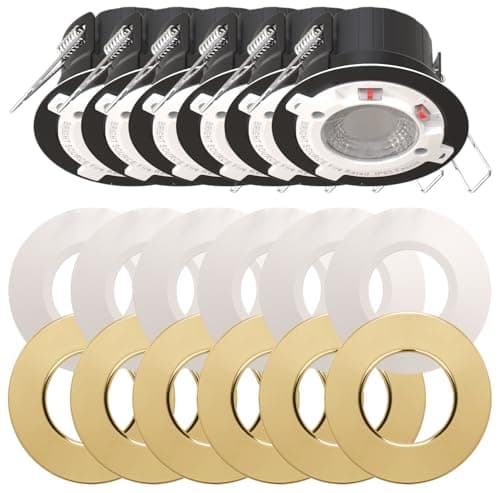 Image of Bright Source All in One Switchable Wattage 6W/8W Integrated LED Downlight, White & Brass Bezel Bundle, TRIAC Dimmable, Adjustable Colour 2700K 3000K 4000K 6000K, IP65, Fire Rated, 6 Pack