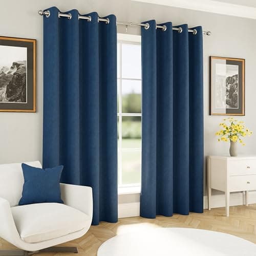 Image of Enhanced Living Chester Premium Herringbone 2 Tone Navy Blackout Curtains - 46x72 inch (117x183cm) - Jacquard Heavyweight Eyelet Curtains for Living Room - 2 x Curtain Panels