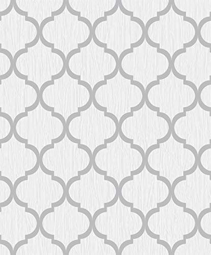 Image of Glitter Trellis Wallpaper White Silver Metallic Sparkle Geometric Y�L Crystal