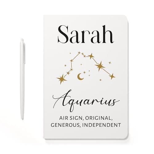Image of Beecreative Personalised Aquarius Gifts For Women Girls - Star Sign Gifts - A5 Notebook And Pen - February Birthday - January Birthday - Zodiac Notebook Journal