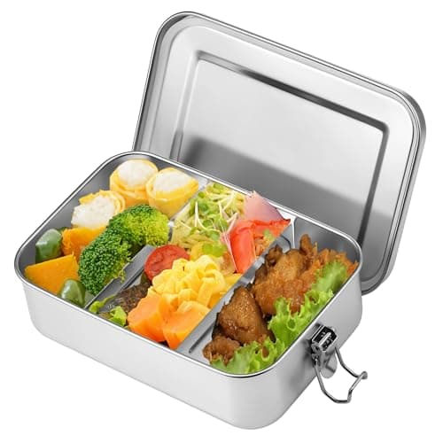 Image of Kssvzz Stainless Steel Lunch Box with Compartments, 1400ML Metal Bento Box for Adults, Kids, Leakproof Sandwich Box Food Containers for School, Home, Office