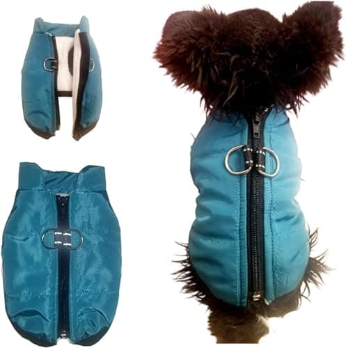 Image of Waterproof Dog Coat (VERY SMALL FIT) Padded Fleece Zip Up Coat Chihuahua Puppy Toy Clothes Teacup Miniature Breeds (Teal, TINY XS : Length 24cm X Chest 35cm)