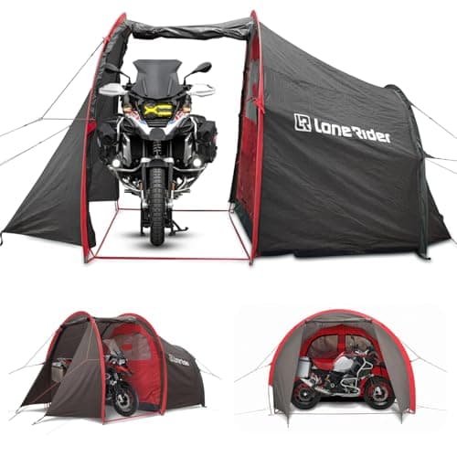 Image of Lone Rider Motorcycle Tent with Bike Compartment - Fully Waterproof 2 Person Camping MotoTent Shelter with Moto Gear Equipment Storage Area - Includes Carry Bag, Groundsheet and Pegs