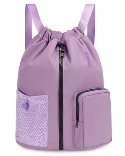 Image of WANDF Drawstring Gym Bag Sports Backpack with Shoes Compartment Water-resistant Swimming Bag for Men Women Ideal for PE School Travel Beach (Lilac Purple)