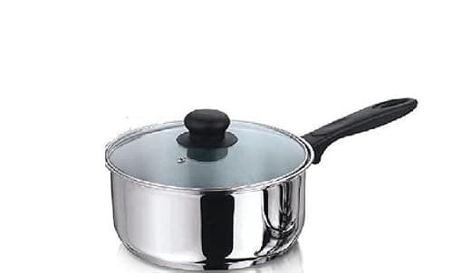Image of Nobel Stainless Steel Deep Saucepans with Glass Vented Lid,Phenolic Heat Resistant Handles, Encapsulated Bottom, Ideal for All hobs. Uncoated (Diameter 16 cm - 1.5 Litre)