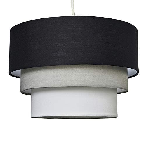 Image of MiniSun | Round Modern 3 Tier Fabric Ceiling Pendant Light Shade in Black | Pendant Lights, Home Décor & Improvement Essential | 30cm Shade Width