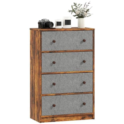 Image of HOMCOM Chest of Drawers, Dresser with 4 Fabric Drawers and Steel Frame for Bedroom, Living Room, Hallway, Grey and Rustic Brown