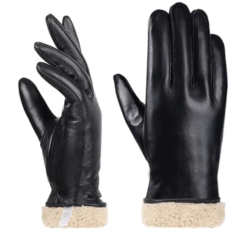 Image of AOOSA Women's Leather Gloves, Soft Fleece Lined, Winter Thermal, Touch Screen Compatible, Ladies Genuine Sheepskin Gloves for Daily Warmth, Driving, Outdoor Sports, Cycling(M)
