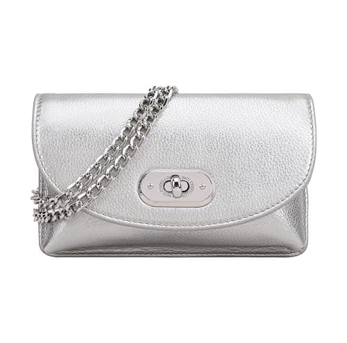 Image of Paul Costelloe Genuine Leather Metallic Foil Womens Crossbody Bag with Removable Chain Sling and Ample Storage | Zayda (Silver)