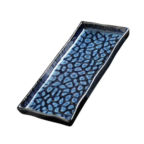 Image of TOYANDONA Embossed, Rectangular 12 Inches Ceramic Plate Sushi Serving Tray Multi-Function Food Serving Dish for Pasta and Fish for Family Gatherings and Hotel Use